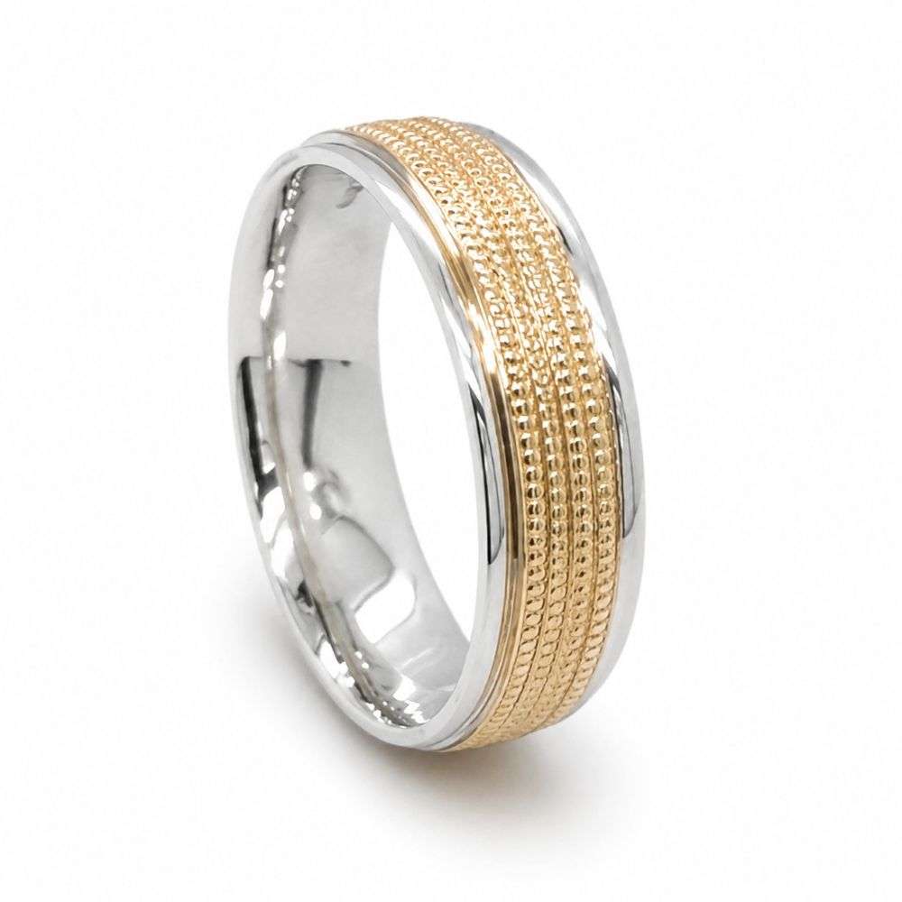 SL9Y6MMDC133 Silver 6mm flat court wedding ring with 9ct yellow gold rope weave centre front image