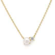 Sterling Silver Gold Pearl And CZ Necklace