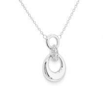 Sterling Silver Double Circle CZ Drop Necklace