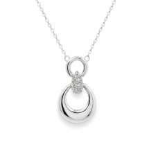 Sterling Silver Double Circle CZ Drop Necklace
