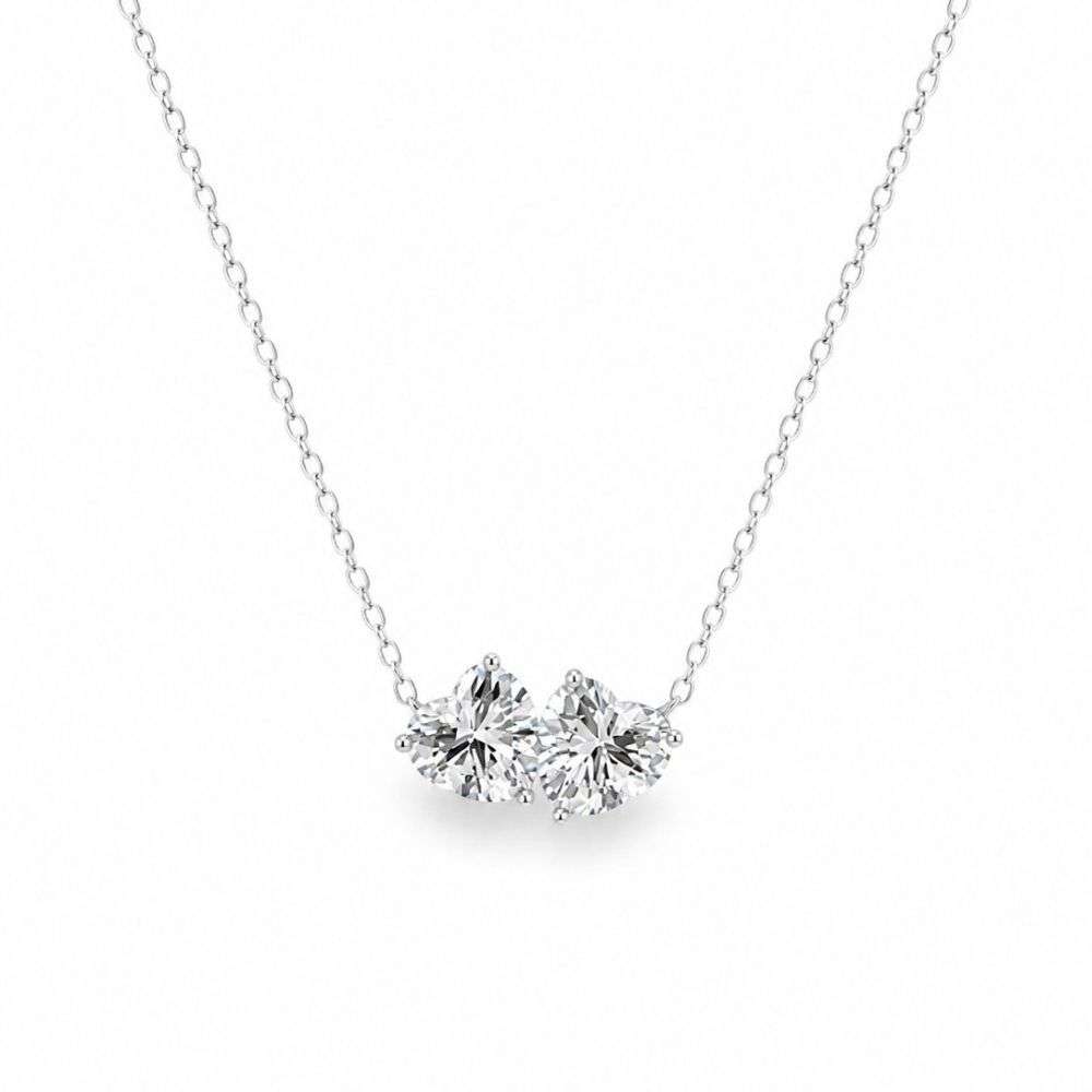 SN089D Sterling silver toi et moi hearts cz necklace front image SN089D Sterling silver toi et moi hearts cz necklace front image