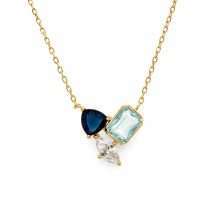 Sterling Silver Gold Sapphire Blue Topaz Colour CZ Necklace