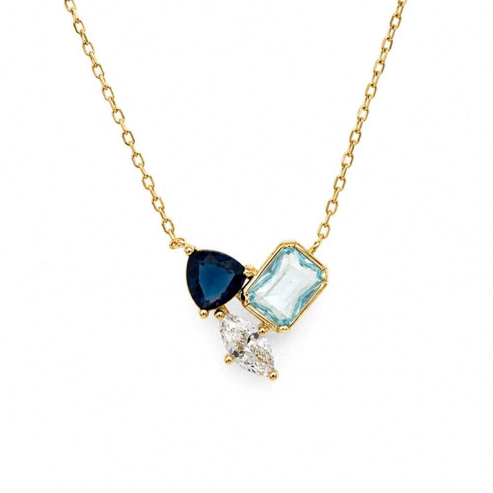 SN112C Sterling siulver gold sapphire blue topaz colour cz necklace front image SN112C Sterling siulver gold sapphire blue topaz colour cz necklace front image