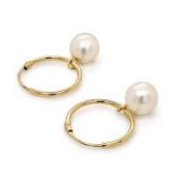 9ct Yellow Gold 6MM Fresh Water Pearl 13mm Hoop Earrings