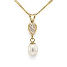9ct Yellow Gold Freshwater Pearl and CZ Pendant