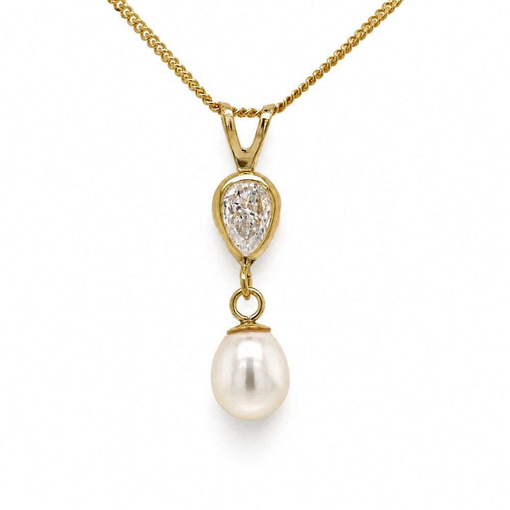 1.66.0264 9ct yellow gold pear drop pendant and chain front image 1.66.0264 9ct yellow gold pear drop pendant and chain front image