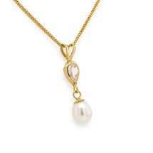 9ct Yellow Gold Freshwater Pearl and CZ Pendant