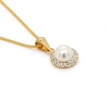 9ct Yellow Gold Freshwater Pearl CZ Halo Pendant