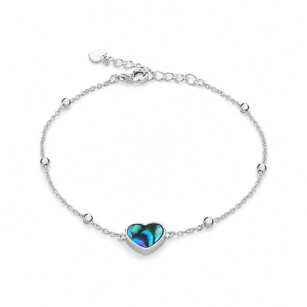 8.23.8343 Sterling Silver Rhodium Plated Paua Shell 10mm x 9mm Heart Adjustable Trace and Ball Bracelet 18cm front image 8.23.8343 Sterling Silver Rhodium Plated Paua Shell 10mm x 9mm Heart Adjustable Trace and Ball Bracelet 18cm front image