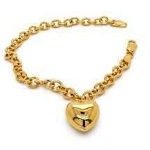 Sterling Silver Gold Puffed Heart Chunky Bracelet