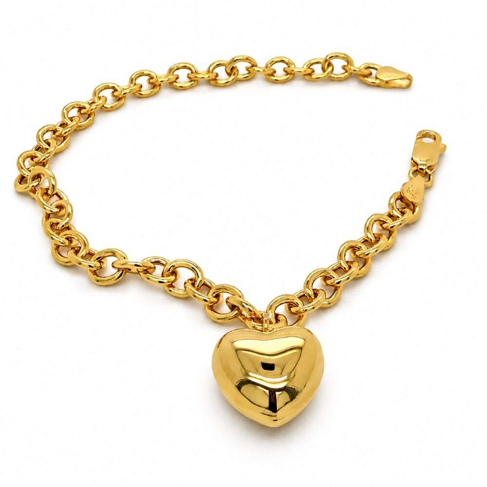 8.24.6682 Sterling Silver Yellow Gold Plated 13.5mm x 15.5mm Puffed-Heart Belcher Bracelet 19cm front image 8.24.6682 Sterling Silver Yellow Gold Plated 13.5mm x 15.5mm Puffed-Heart Belcher Bracelet 19cm front image