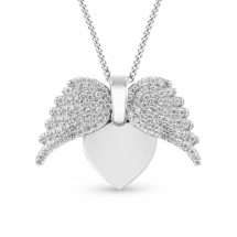 Sterling Silver Pave CZ Hinged Angel Wing Heart Pendant