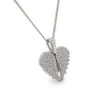 Sterling Silver Pave CZ Hinged Angel Wing Heart Pendant
