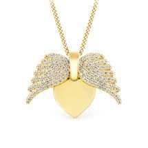 Silver Gold Pave CZ Hinged Angel Wing Heart Pendant