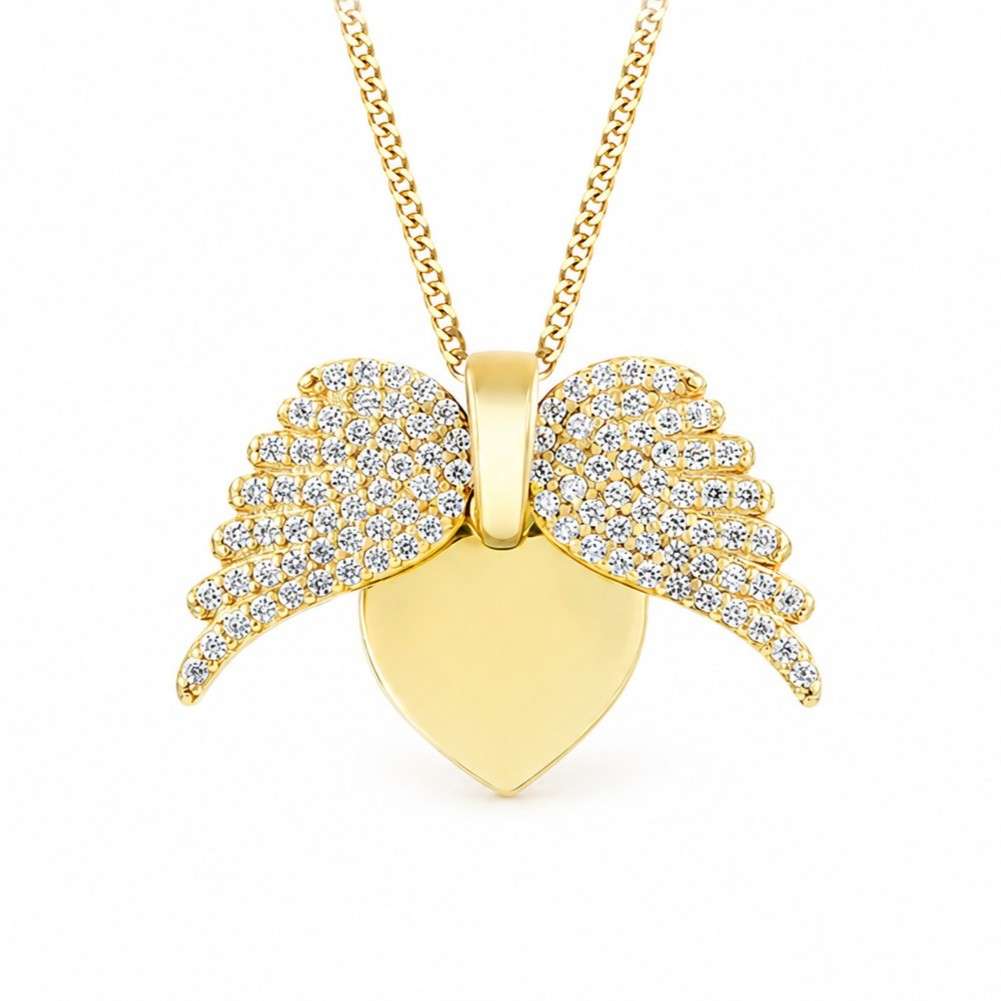 8.60.2188 Sterling Silver Gold Plated CZ Open Wing Heart Pendant flat image 8.60.2188 Sterling Silver Gold Plated CZ Open Wing Heart Pendant flat image