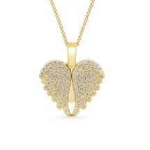 Silver Gold Pave CZ Hinged Angel Wing Heart Pendant