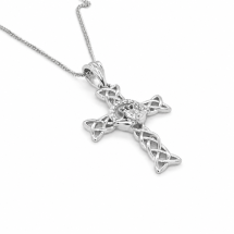 Sterling Silver CZ Set Claddagh Celtic Cross Pendant