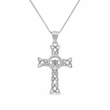 Sterling Silver CZ Set Claddagh Celtic Cross Pendant