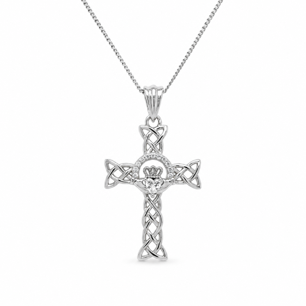 8.64.1784 Sterling Silver Celtic Claddagh Cross Front Image.jpeg