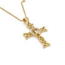 Sterling Silver Gold CZ Set Claddagh Celtic Cross Pendant