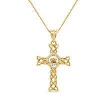 Sterling Silver Gold CZ Set Claddagh Celtic Cross Pendant