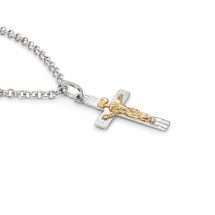 Sterling Silver Diamond Cut 2 Tone Crucifix Pendant