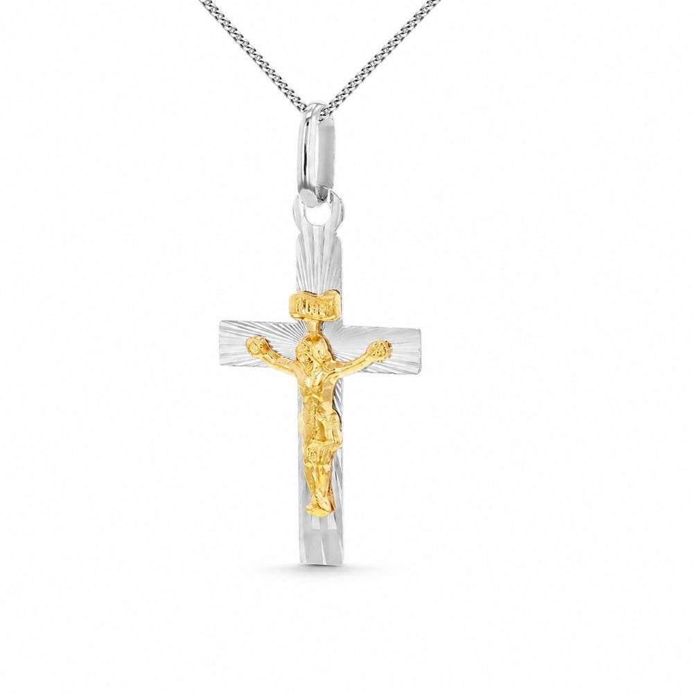 8.64.3063 Sterling Silver 2-Colour 13mm x 27mm Diamond Cut Crucifix Pendant main image 8.64.3063 Sterling Silver 2-Colour 13mm x 27mm Diamond Cut Crucifix Pendant main image