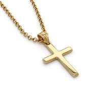 Sterling Silver Gold Plain Polished Cross And Chain