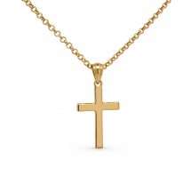 Sterling Silver Gold Plain Polished Cross And Chain