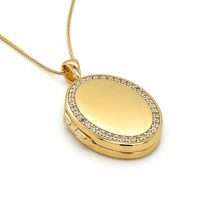 Sterling Silver Gold CZ Frame Oval Locket