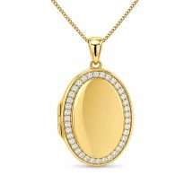 Sterling Silver Gold CZ Frame Oval Locket