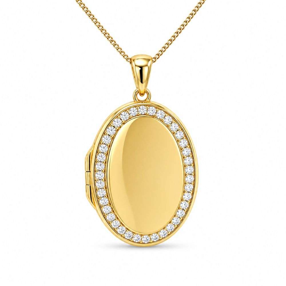8.65.3135 Sterling Silver Gold Plated CZ Frame Locket Front Image 8.65.3135 Sterling Silver Gold Plated CZ Frame Locket Front Image