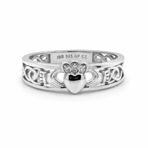 Sterling Silver Claddagh CZ Set Celtic Band Ring