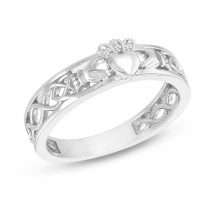 Sterling Silver Claddagh CZ Set Celtic Band Ring