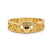 Sterling Silver Gold Claddagh CZ Set Celtic Band Ring