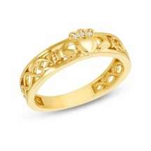 Sterling Silver Gold Claddagh CZ Set Celtic Band Ring