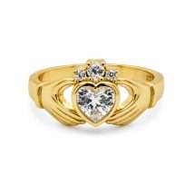 Sterling Silver Gold CZ Set Claddagh Ring