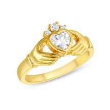 Sterling Silver Gold CZ Set Claddagh Ring