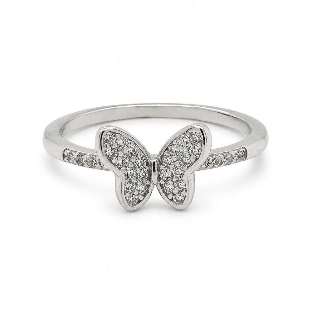 8.84.1609 Silver Rhodium Plated CZ Butterfly RIng front image 8.84.1609 Silver Rhodium Plated CZ Butterfly RIng front image