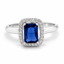 Sterling Silver Sapphire CZ Centre Halo Ring