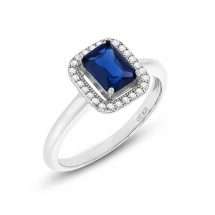 Sterling Silver Sapphire CZ Centre Halo Ring