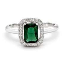 Sterling Silver Emerald CZ Centre Halo Ring