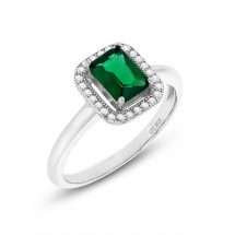 Sterling Silver Emerald CZ Centre Halo Ring