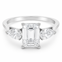 Platinum 1.70ct Lab Emerald Pear Diamond 3 Stone Ring
