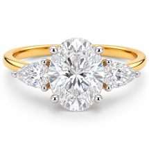 18ct Gold Oval And Pear 1.70ct Lab Diamond 3 Stone Ring