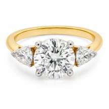 18ct Gold Round And Pear 2.90ct Lab Diamond 3 Stone Ring