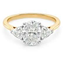 18ct Gold 1.50ct Lab Oval Cut and Trilliant Diamond 3 Stone Ring