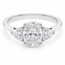 Platinum 1.50ct Lab Oval Cut and Trilliant Diamond 3 Stone Ring