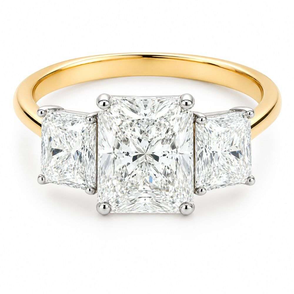 91728R350RALG-18Y-18ct-yellow-2.00ct-centre-1.50ct-sides-emerald-cut-lab-3-stone-ring-front-image