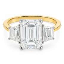 18ct Gold 3.60ct Lab Emerald Cut Lab Diamond 3 Stone Ring